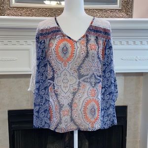 Miss Me Floral Print Top with Lace Arm and Back Panels